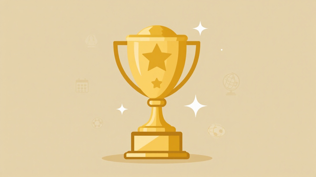 Illustration of a golden Ballon d'Or trophy with sparkles